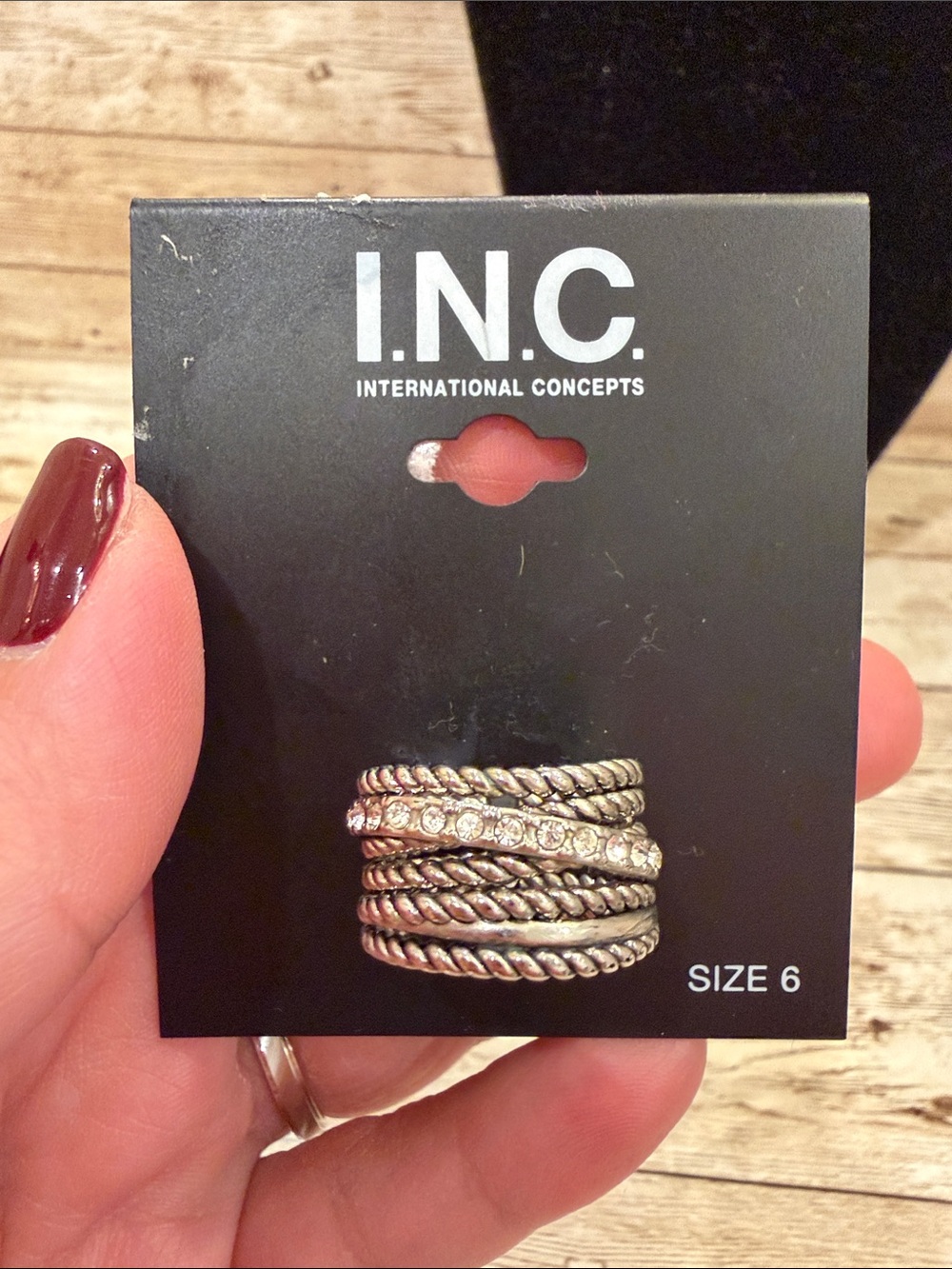 INC International Concepts Silver-Tone Stacked Ring Set with Clear Stones NEW 6
